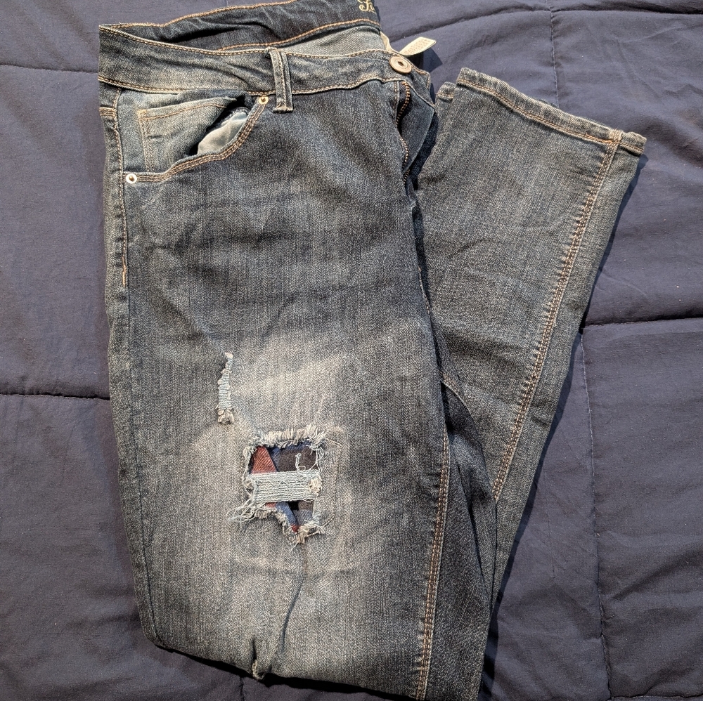 Faded Glory Distressed Flannel Patch Women's Jeans - Size 16